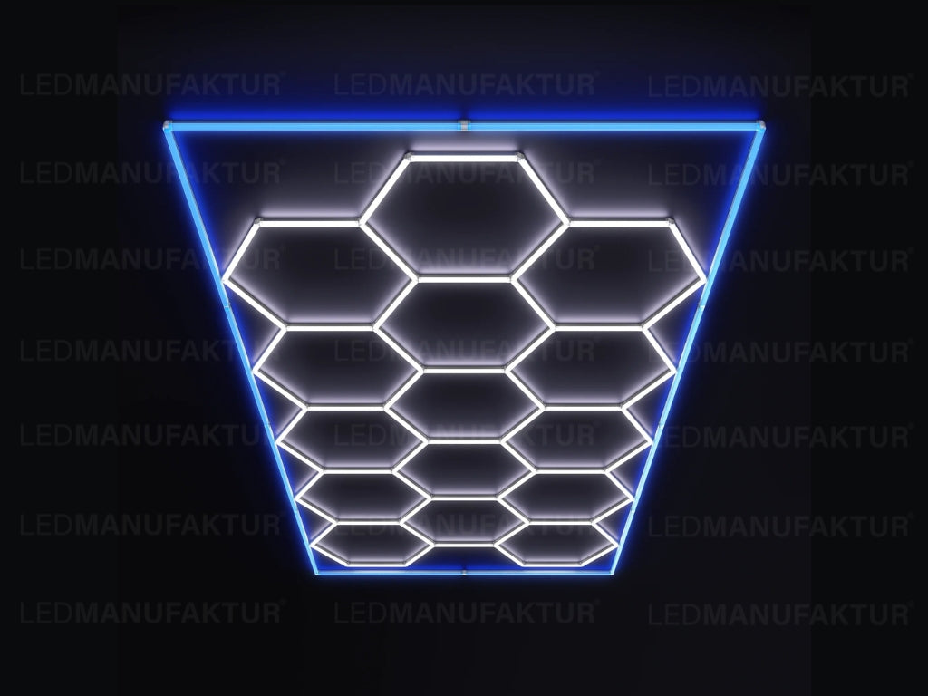 14-Grid Hexagon LED Leuchte Kaltweiß (6000K)  mit Rahmen - blau