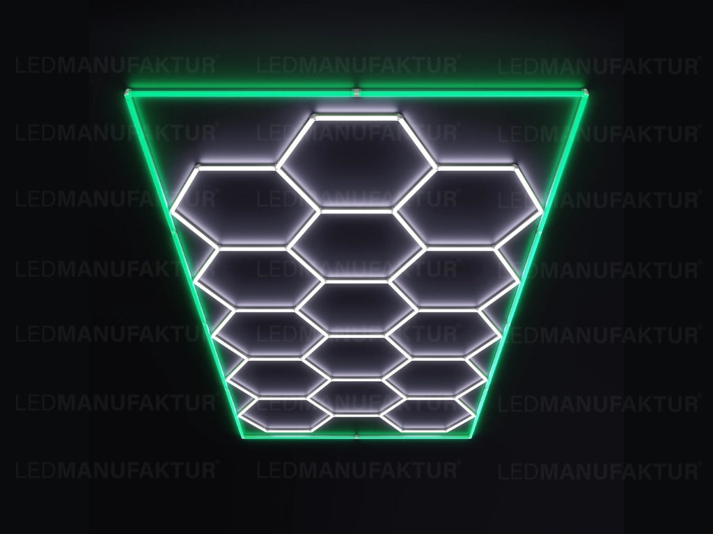 14-Grid Hexagon LED Leuchte Kaltweiß (6000K)  mit Rahmen - grün