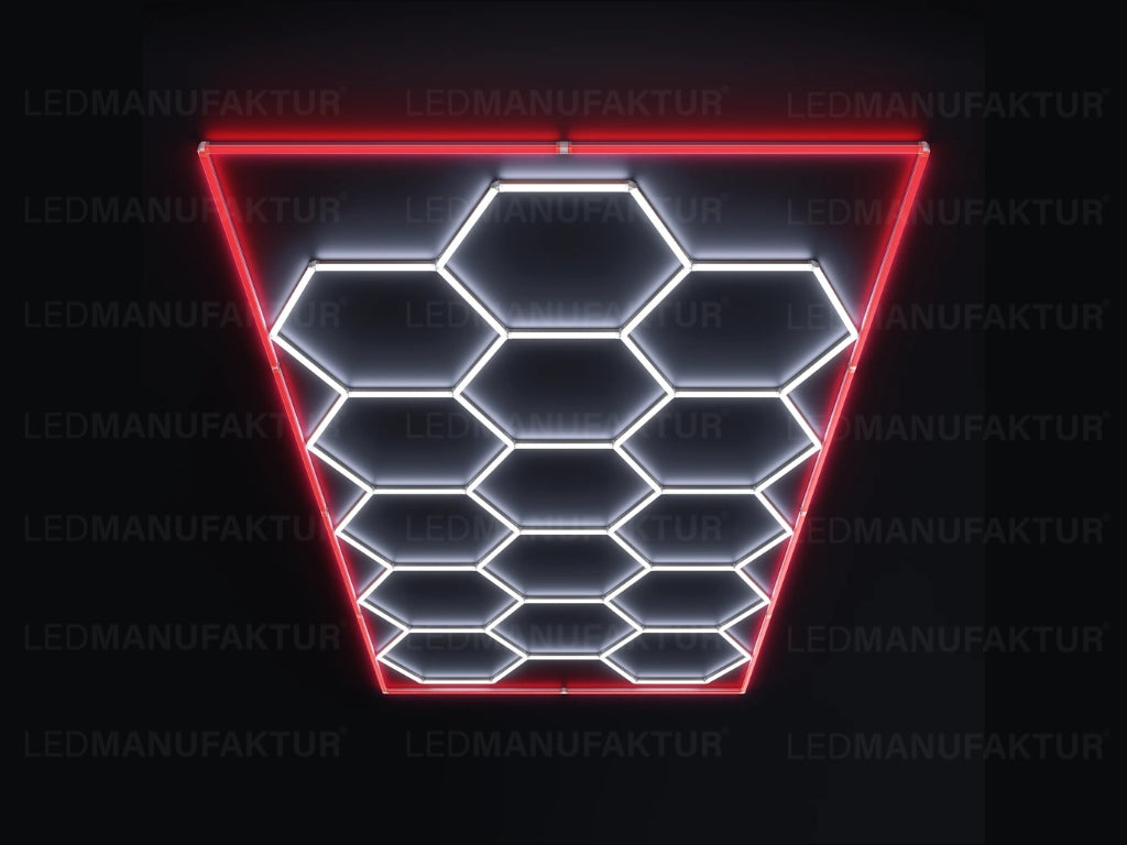 14-Grid Hexagon LED Leuchte Kaltweiß (6000K)  mit Rahmen - rot